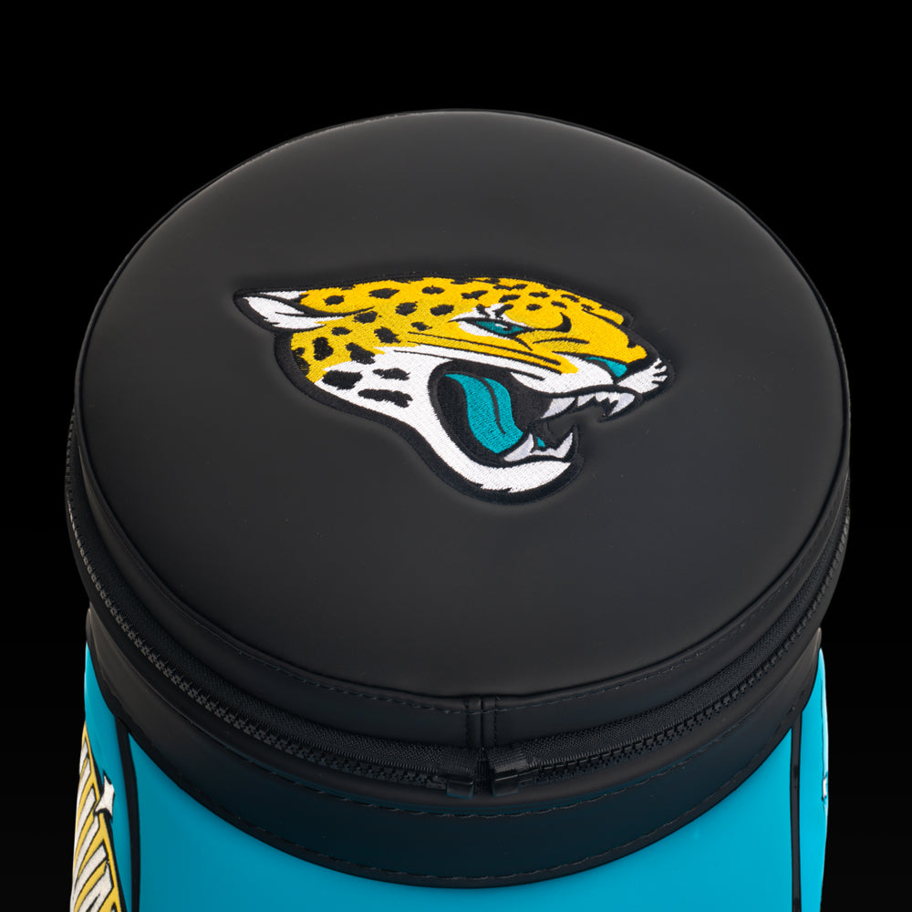Top view of the removable Jacksonville Jaguars lid with an embroidered Jaguars logo.