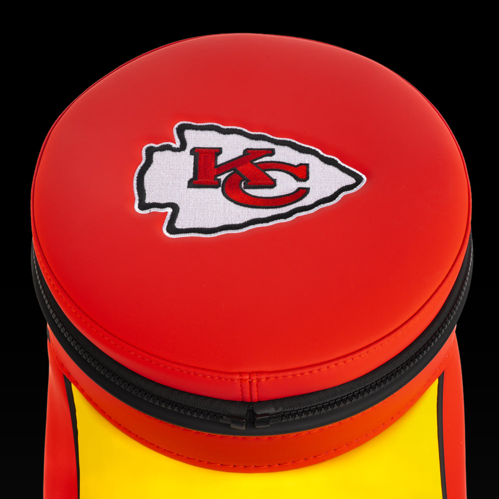 Top view of the removable Kansas City Chiefs lid with an embroidered Chiefs logo.