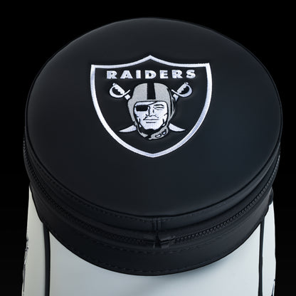Top view of the removable Las Vegas Raiders lid with an embroidered Raiders shield.