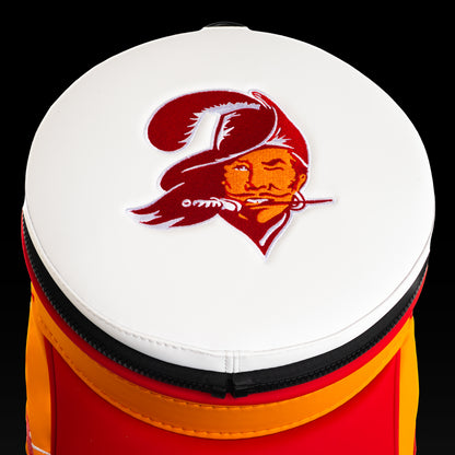 Top view of the removable Tampa Bay Buccaneers lid with an embroidered Buccaneers logo.