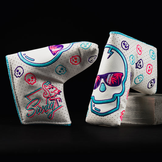 Vice Skull 2.0 white, aqua, and pink blade putter golf headcover made in the USA.