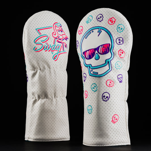 Vice Skull 2.0 white, aqua, and pink driver golf headcover made in the USA.