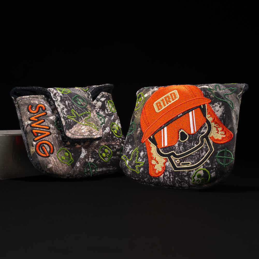 SWAG hunter themed skull mallet golf headcover with camo print and made in the USA.