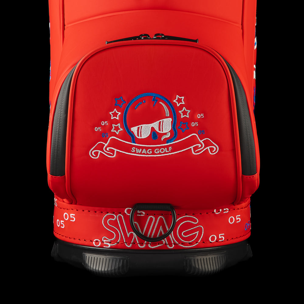 Back view of the RWB Gigantic Lincoln Den Caddy Cooler featuring patriotic embroidery and commemorative design details.