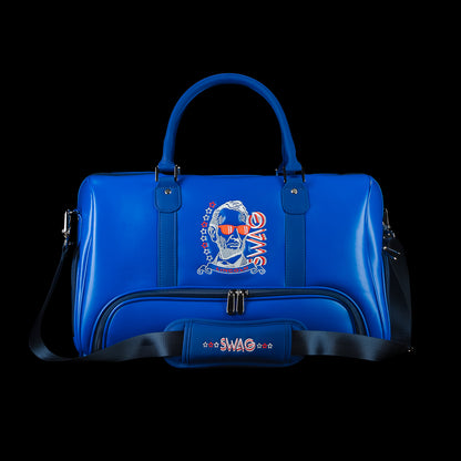 Front view of the RWB Gigantic Lincoln Duffel Bag featuring Abraham Lincoln artwork and patriotic currency-inspired graphics.