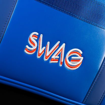 Close-up of the embroidered SWAG logo on the RWB Gigantic Lincoln Duffel Bag featuring detailed stitching and premium craftsmanship.