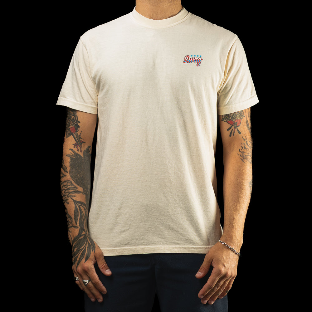 SWAG Golf cream short sleeve graphic t-shirt with Bombshell Pinup graphic.