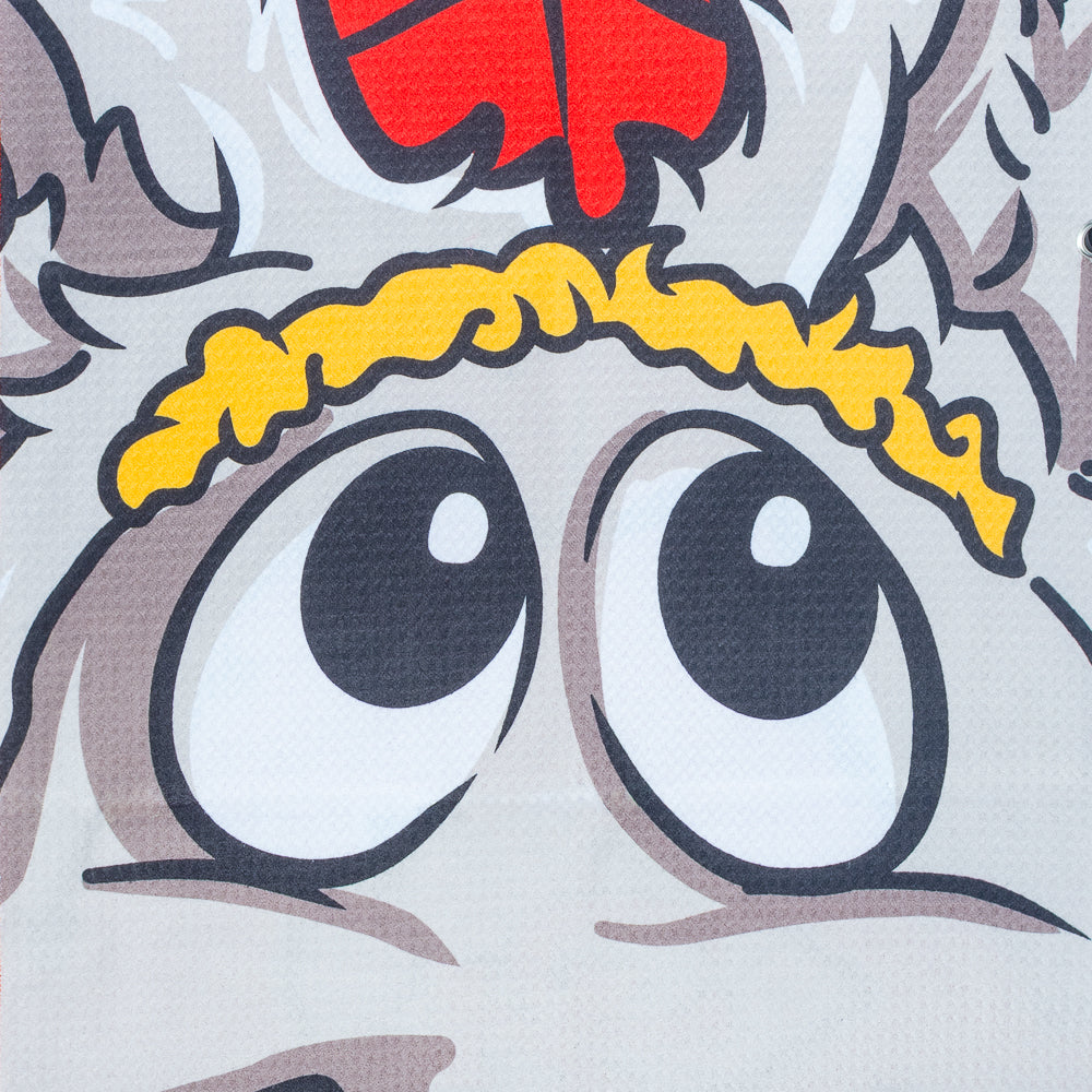 NFL Kansas City Chiefs golf =owel with a cartoon dog and Kansas City Chiefs logo on a red background.