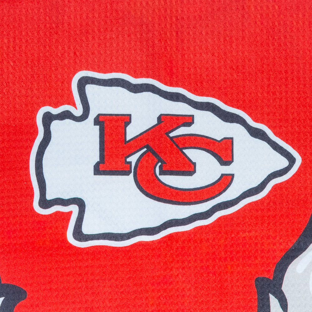 NFL Kansas City Chiefs golf =owel with a cartoon dog and Kansas City Chiefs logo on a red background.