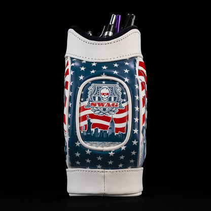 SWAG Golf red, white, and blue statue of liberty themed mini golf bag desk caddy.