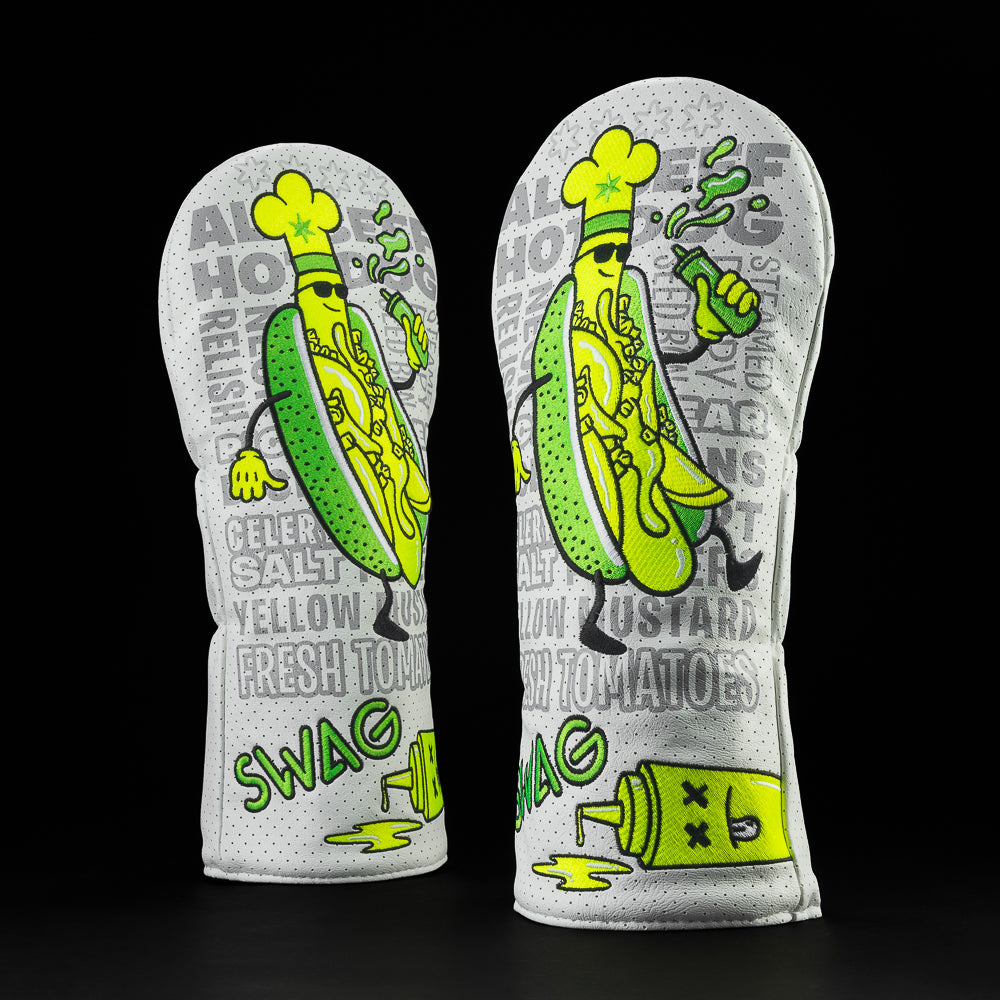 Lemon Lime Chicago Dog white, neon green and neon yellow Driver golf headcover made in the USA.