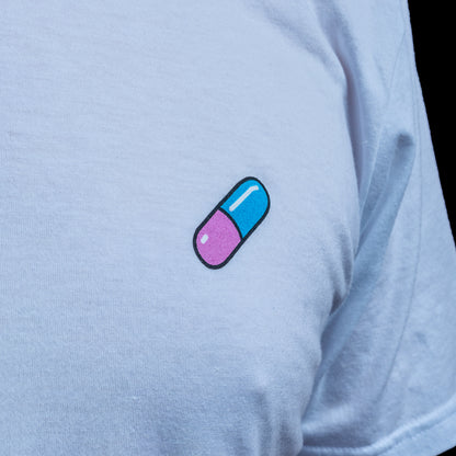 Light blue SWAG Golf Anime T-shirt featuring a small purple and blue capsule graphic on the left chest
