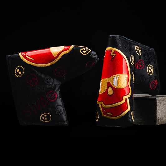 Swag lunar new year black, red, and gold skull blade putter golf headcover made in the USA.