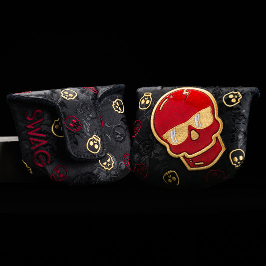 Swag lunar new year black, red, and gold skull mallet putter golf headcover made in the USA.