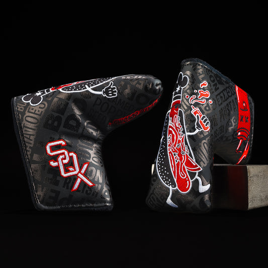 Chicago White Sox Chicago Dog black, red and white blade putter golf club head cover made in the USA.