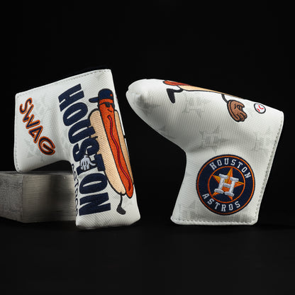 Houston Astros hot dog white, orange and navy blade golf club headcover.