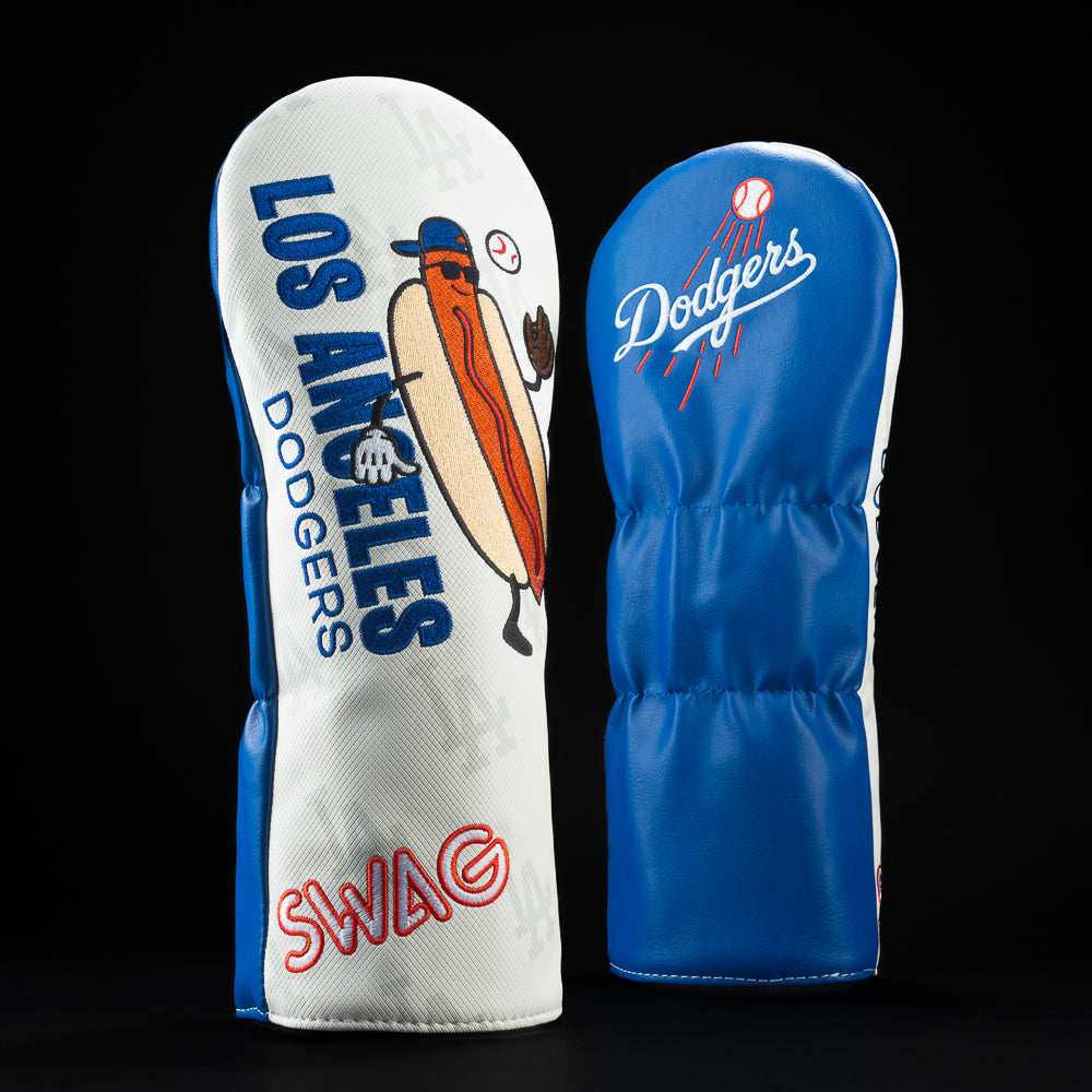 Los Angeles Dodgers hot dog white, blue and red driver head cover.