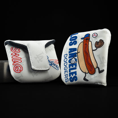 Los Angeles Dodgers hot dog white, blue and red mallet head cover.