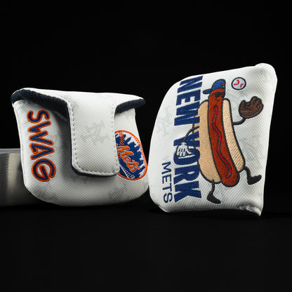 New York Mets hot dog white, navy and orange mallet golf club head cover.