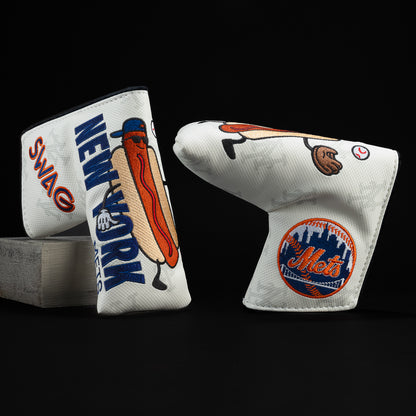 New York Mets hot dog white, navy and orange blade golf club head cover.