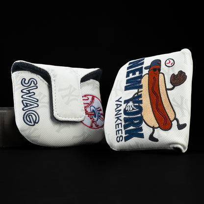 New York Yankees hot dog white, navy and red mallet golf club head cover.