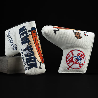 New York Yankees hot dog white, navy and red blade golf club head cover.