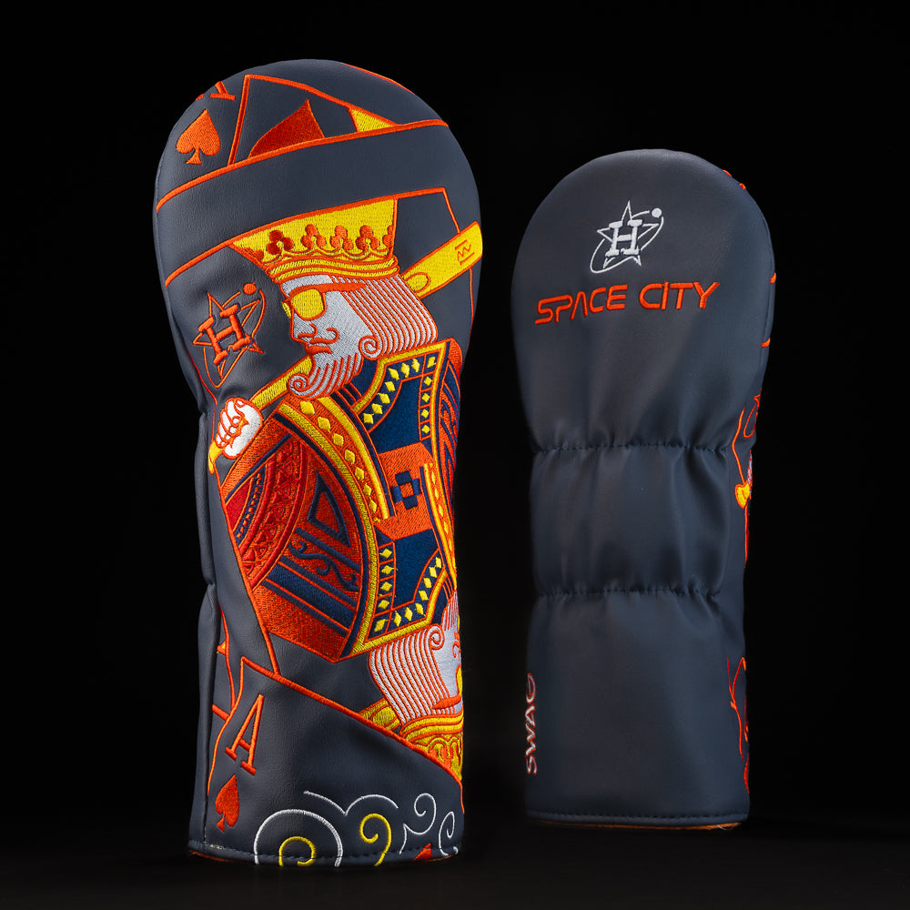 Astro King Driver headcover in navy, orange and yellow. 