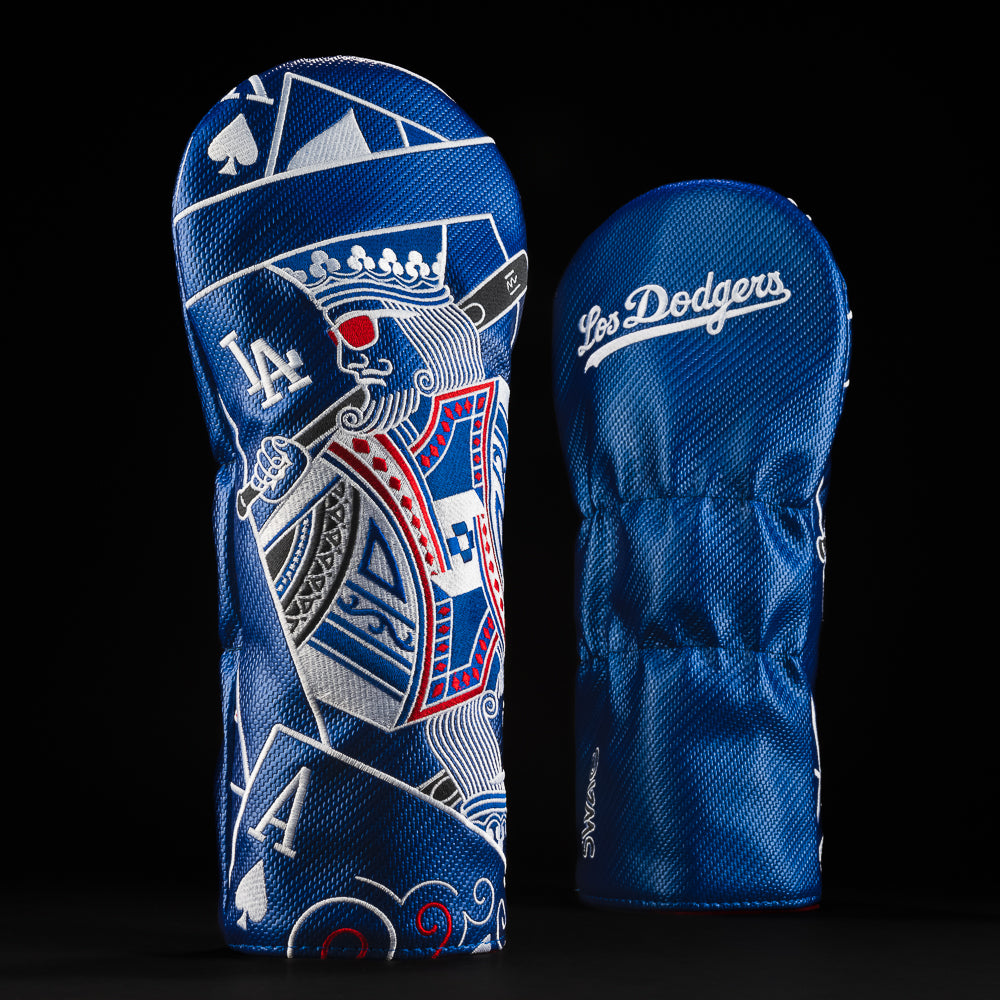 Officially licensed MLB Los Angeles Dodgers King Driver golf headcover in royal blue.