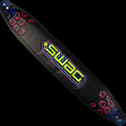 SWAG Golf x Vessel Lux Stand Bag with a purple and blue galaxy and playing card theme.