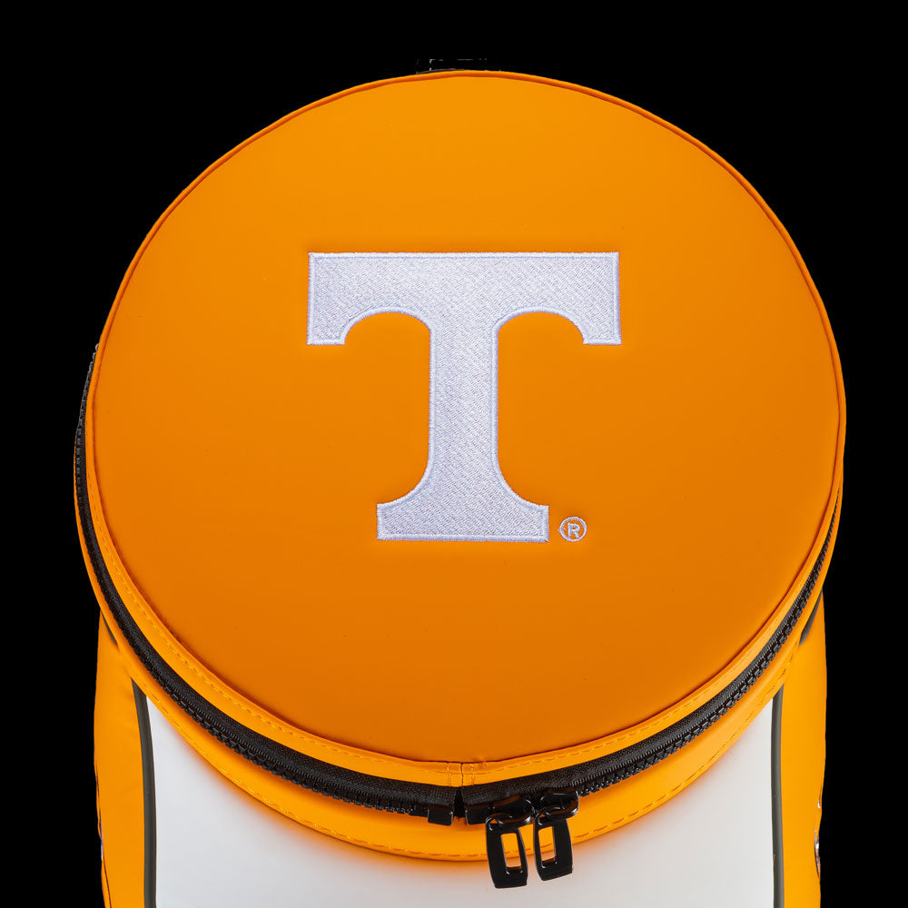 Top view of Tennessee Volunteers Smokey Den Caddy Cooler featuring a white Power T logo on an orange circular panel