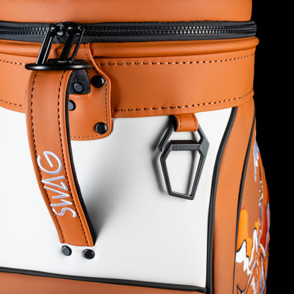 Close-up of Texas Longhorns Hook ’Em Den Caddy Cooler zipper, handle, and burnt orange detailing