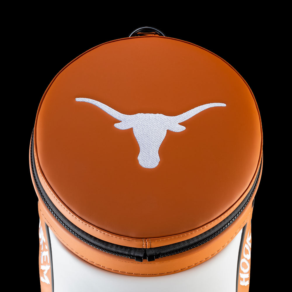 Top view of Texas Longhorns Hook ’Em Den Caddy Cooler featuring white Longhorn logo