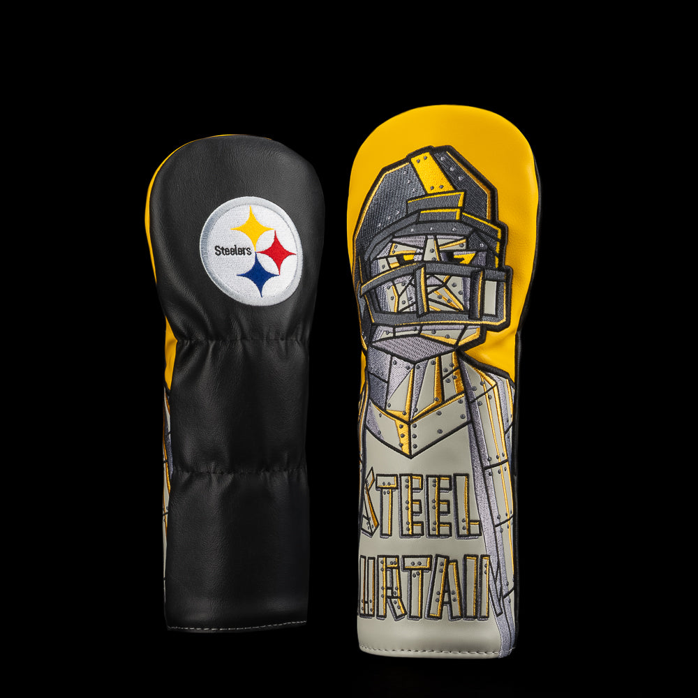 NFL officially licensed Pittsburgh Steelers driver cover with steel player that says "steel curtain"