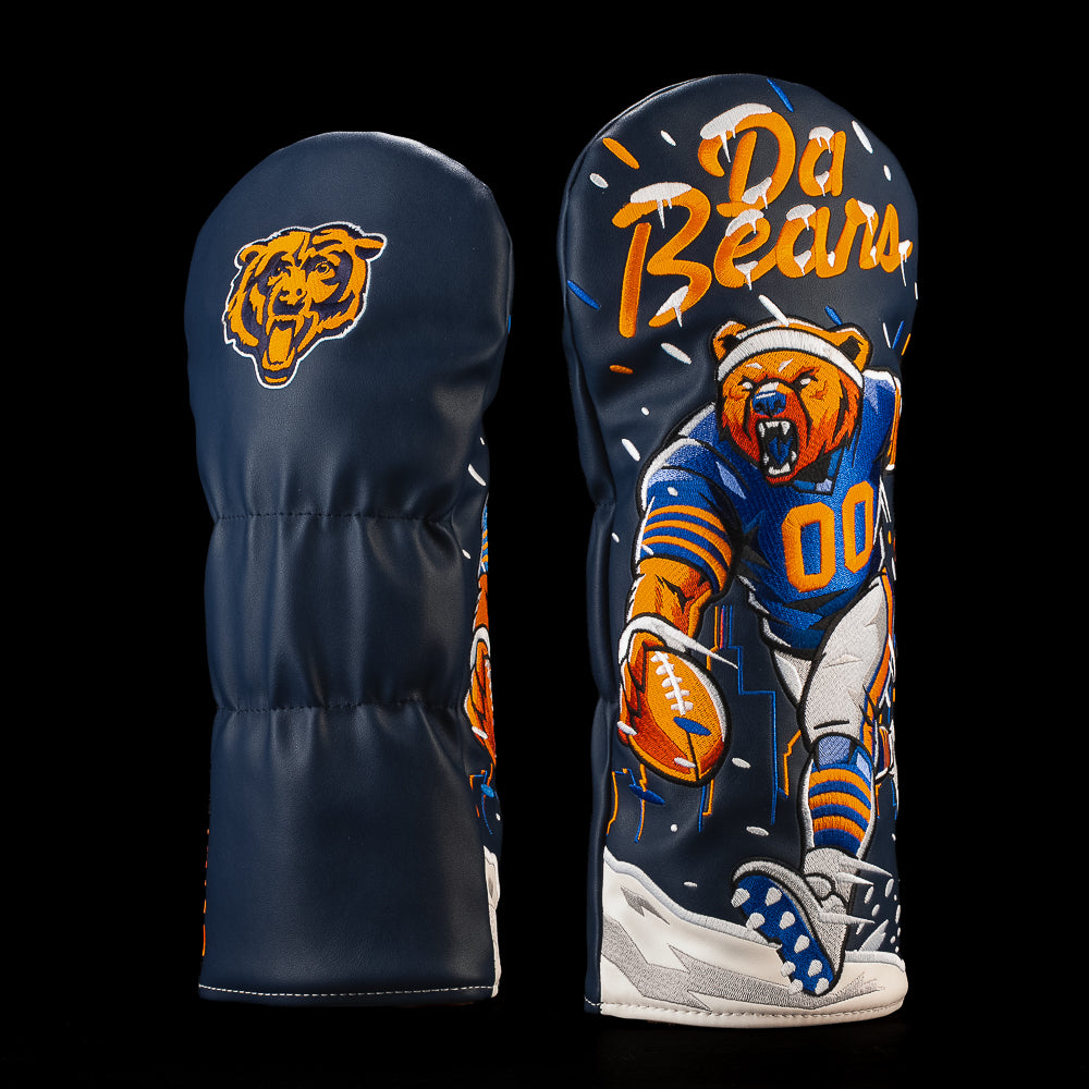 SWAG Golf NFL Chicago Bears Sweetness Driver Cover with a number 00 bear football player running through snow beneath orange Da Bears lettering.