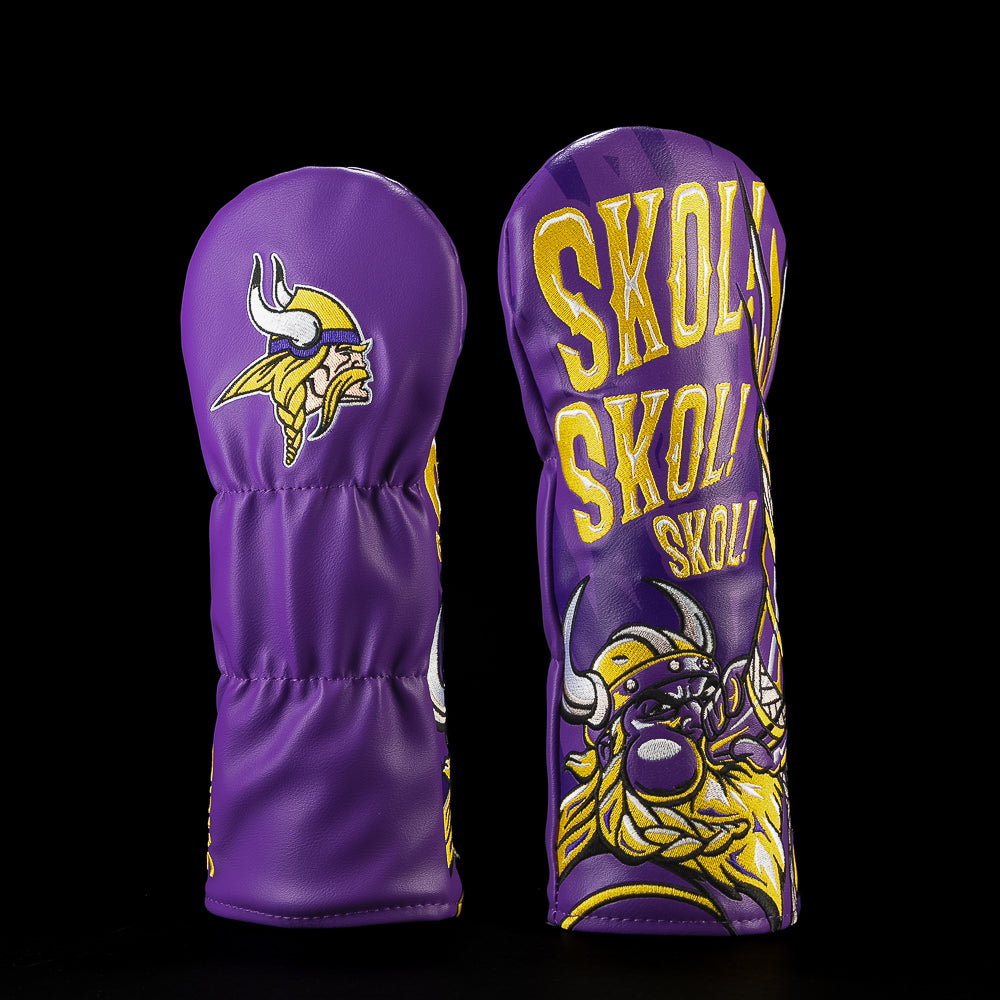SWAG Golf NFL Minnesota Vikings SKOL! Fairway Cover with a celebrating Viking mascot beneath repeated SKOL! SKOL! SKOL! lettering.