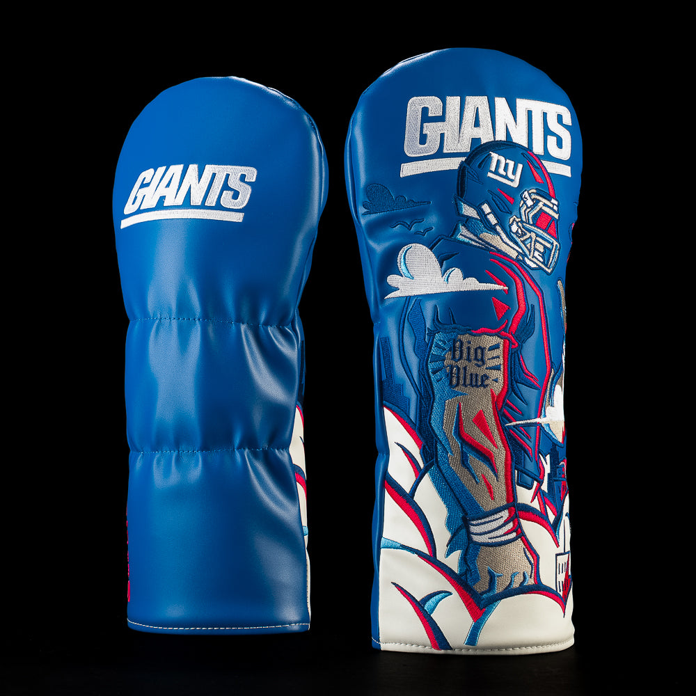 SWAG Golf NFL New York Giants G-Man Driver Cover with a towering football player, Giants uniform, big blue lettering, and layered blue, red and white artwork.