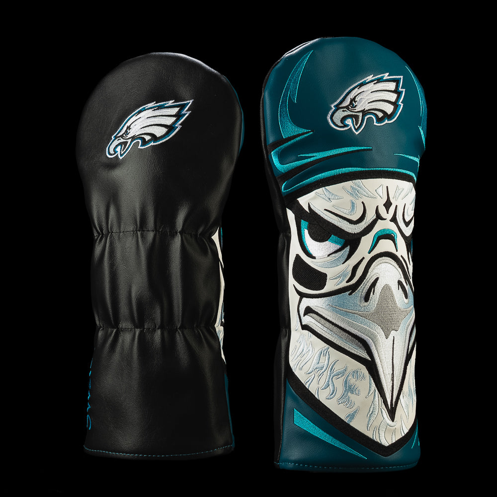 SWAG Golf NFL Philadelphia Eagles Make It Hurt Driver Cover with an angry eagle wearing an Eagles hat, eye black and midnight green details.