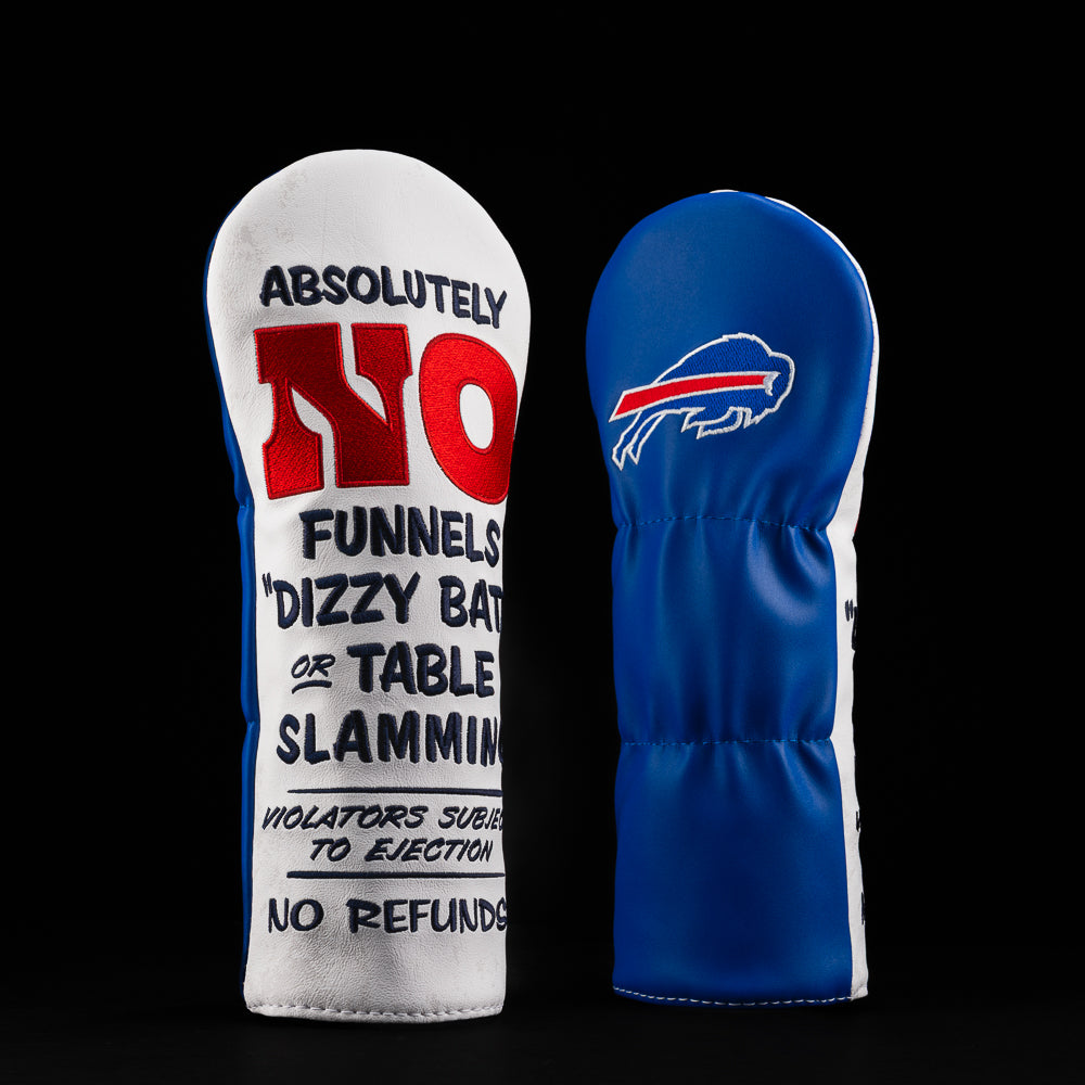 NFL Buffalo Bills fairway cover, with team colors, mascot, and “no refunds, violators subject to objection” rules