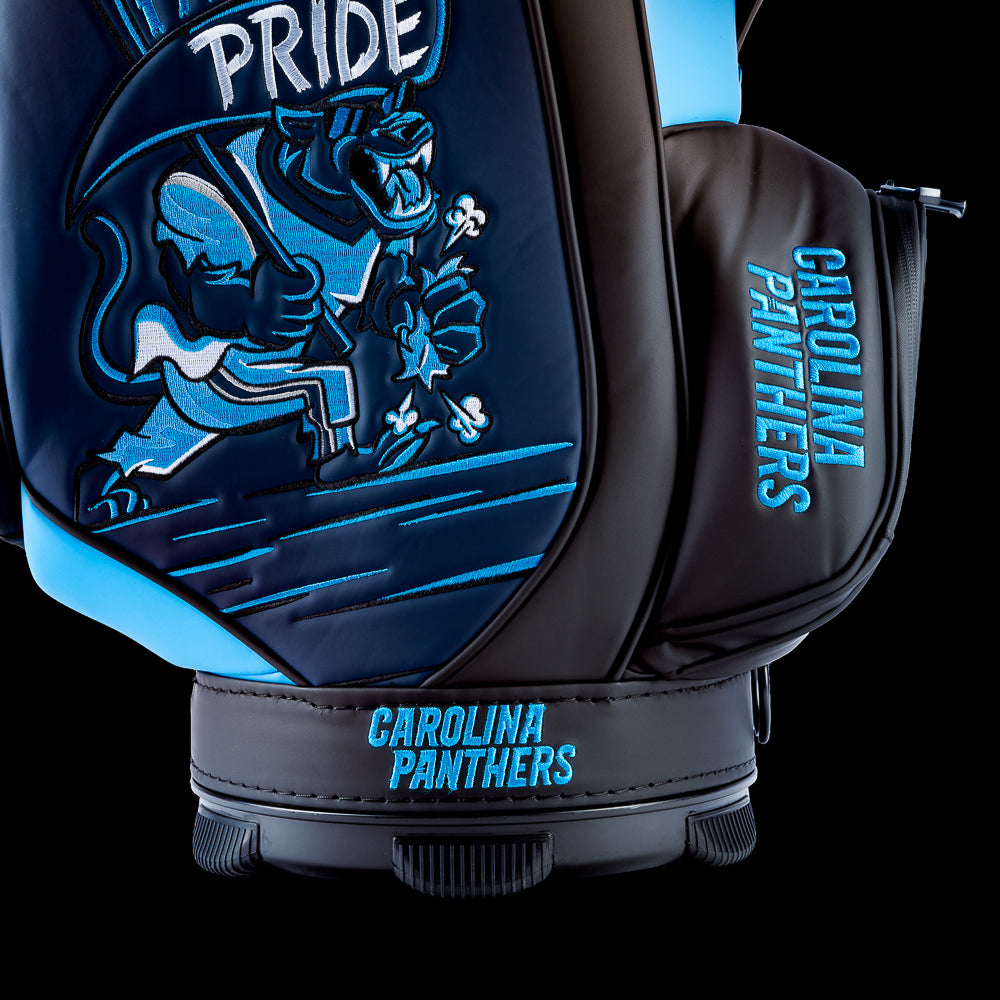 Close-up of the "Panthers Pride" artwork featuring a roaring panther in Carolina blue and black.