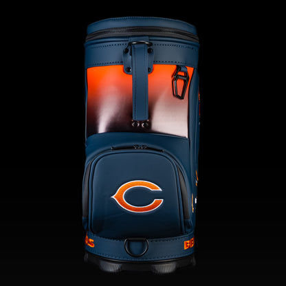 Rear view of the SWAG Golf Chicago Bears Den Caddy Cooler with navy and orange color blocking.