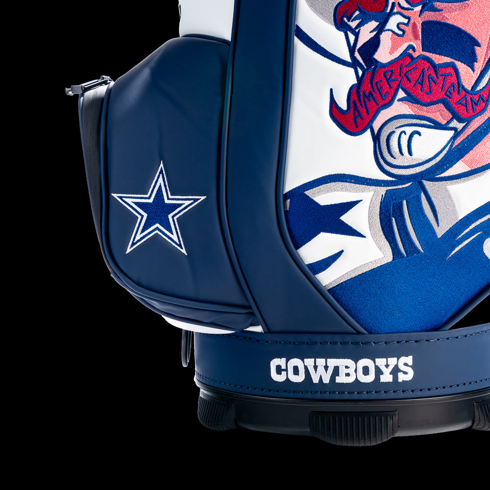 Close-up of the Dallas Cowboys comic-style artwork with bold outlines, vibrant blue and red accents, and premium printed graphics.