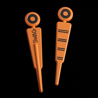 SWAG Golf down marker orange and black stainless steel golf divot tool.