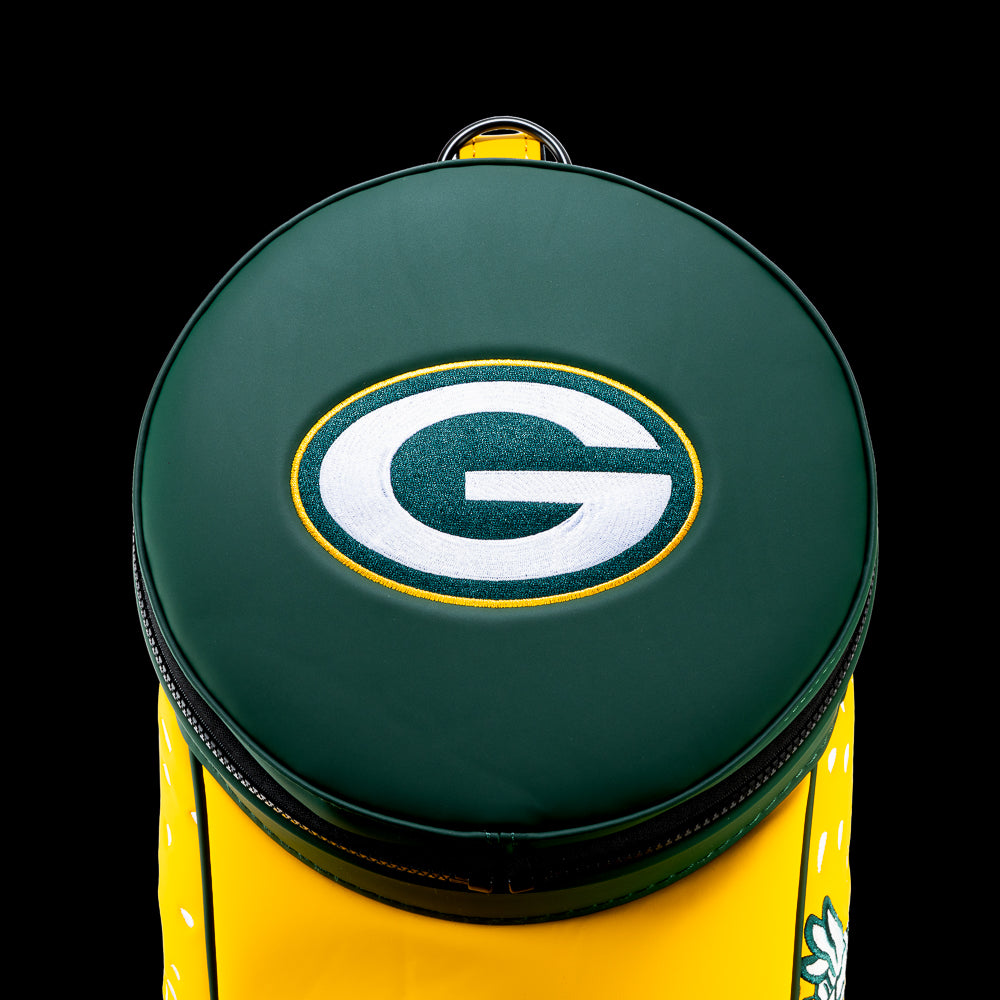 Top view of the removable Green Bay Packers lid with an embroidered Packers logo.