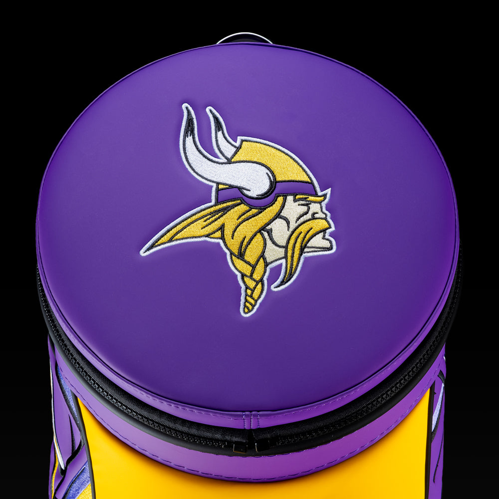 Top view of the removable Minnesota Vikings lid with an embroidered Vikings logo.