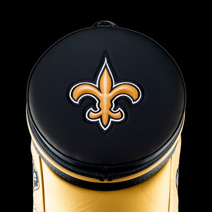 Top view of the removable New Orleans Saints lid with an embroidered Saints logo.