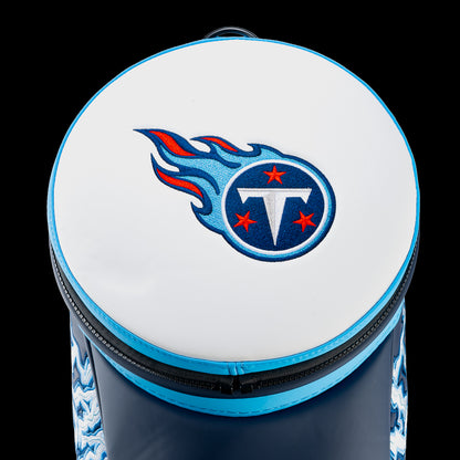 Top view of the removable Tennessee Titans lid with an embroidered Titans logo.