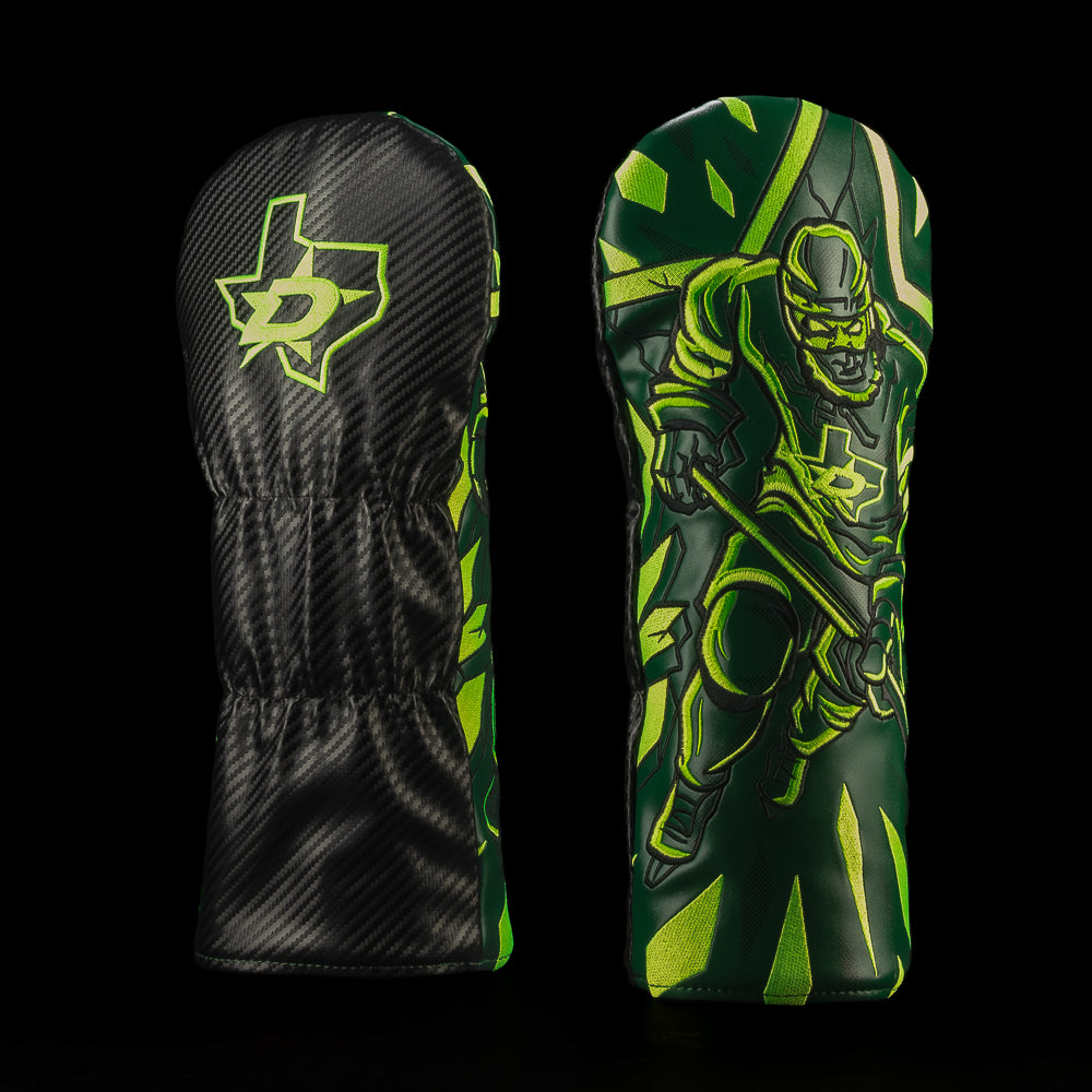 Black Dallas Stars driver cover featuring the Dallas Stars logo and neon green armored hockey player artwork.