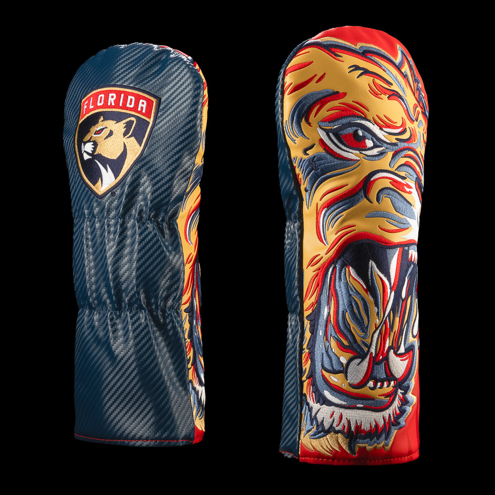 Navy Florida Panthers driver cover featuring the Florida Panthers logo and large red-and-gold snarling panther artwork.
