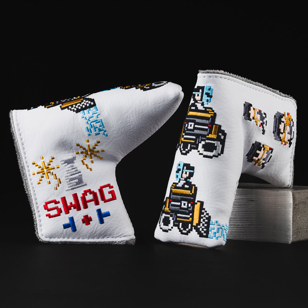 Las Vegas hockey 8-bit ice resurfacer white, gray, and golf special blade putter golf head cover.