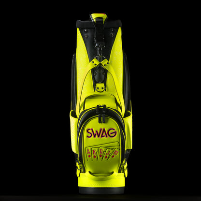 SWAG x Vessel Neon Yellow King golf tour staff bag.